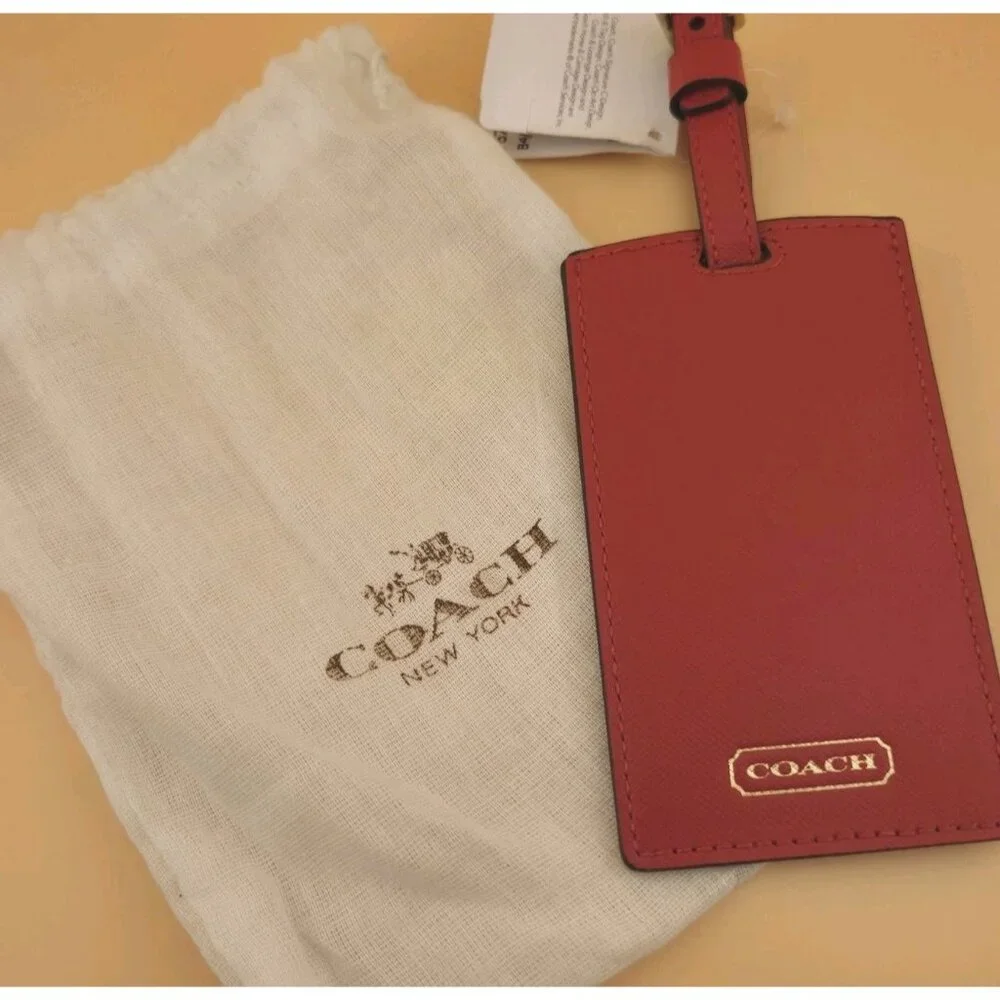 Coach Darcy Leather Luggage Tag Vermillion Red & Gold F67743 NWT - Picture 1 of 8